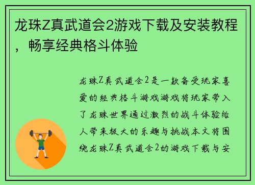 龙珠Z真武道会2游戏下载及安装教程，畅享经典格斗体验